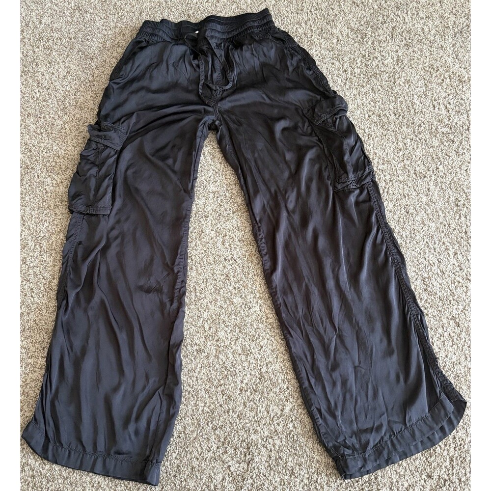 Women's Aerie Viscose Black Cargo Pants With Drawstring, Small